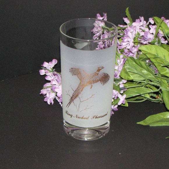 Ring Necked Pheasant Vintage Highball Bar Beverage Glass Gold Bird Frosted - Picture 1 of 6
